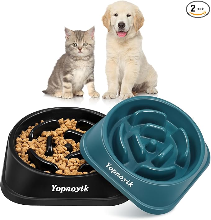 2 Pack Slow Feeder Dog Bowls for Small Dogs | Non-Slip Base, Anti-Choking Design, Reduces Bloating & Overeating, Easy to Clean, 1 Cup by Yopnoyik