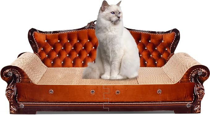 Sofa-Shaped Cat Scratching Couch & Lounge Bed - Thick Cardboard Cat Scratcher Pad (27.6" L x 12.4" W x 11.8" H) by COOZMENT