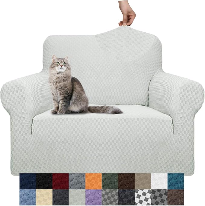 YEMYHOM Couch Cover Latest Jacquard Design High Stretch Sofa Chair Covers for Living Room, Pet Dog Cat Proof Armchair Slipcover Non Slip Magic Elastic Furniture Protector (Small, Ivory) by YEMYHOM