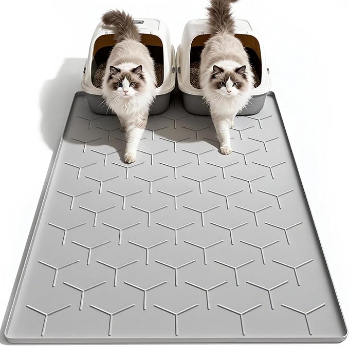 Garoopion Silicone Cat Litter Mat Large 40" X 28", Easy to Clean, Gray | Large Size Waterproof Silicone Mat with Raised Edges, Catch Litter, Protect Floor from Urine, Multi-Use for Dog/Sink/Kitchen by Garoopion