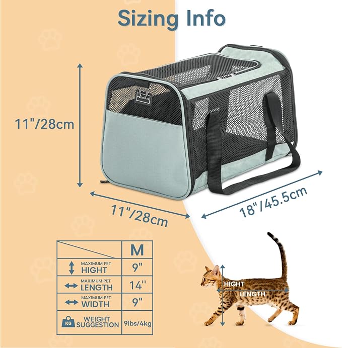 Petsfit Soft-Sided Cat Carrier,18 x 11 x 11 Pet Carrier | Airline Approved, Lightweight and Collapsible, Ventilation on 5 sides, Escape Proof, Adjustable Shoulder Strap & Soft Cushion - Image 2