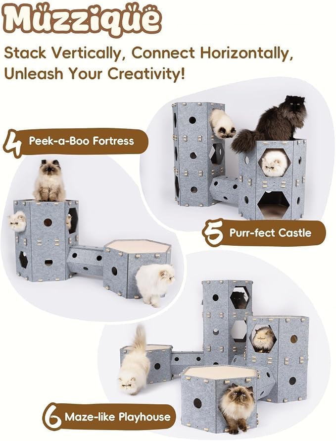 Thickened Felt Cat House, with Hair Brush, Large Cat Castle, Cat Tunnel Bed | Indoor Cats DIY Connectable Expandable Modular Pet Condo, Kitten Hideaway Play Cave, Enclosed Sturdy Multi Rabbit/Puppy Cube - Image 3
