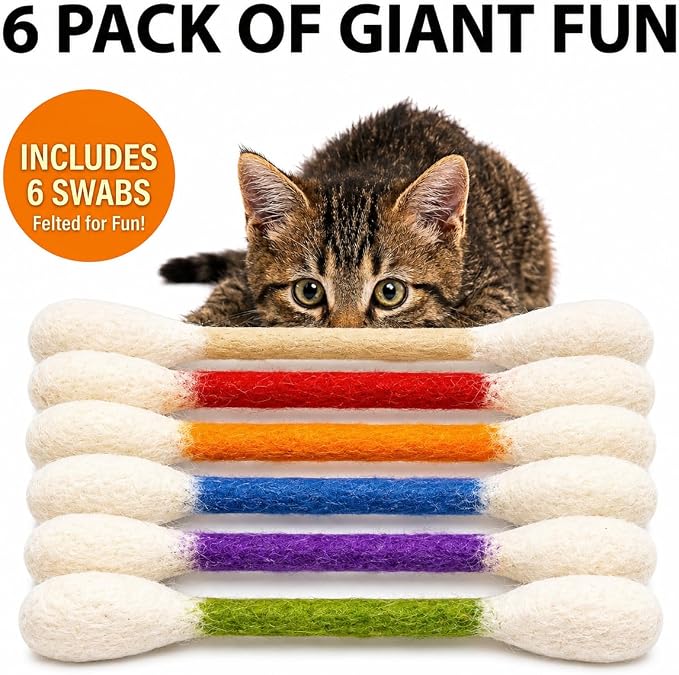 Glaciart One Swabs Cat Toys with Catnip - 6 Pk | Durable for Chew, Cute Cat Toys Interactive Kitty for Boredom, Exercise, & Play | Filled w/Organic Catnip for Anxiety & as Digestive Aid | Gift Idea - Image 8