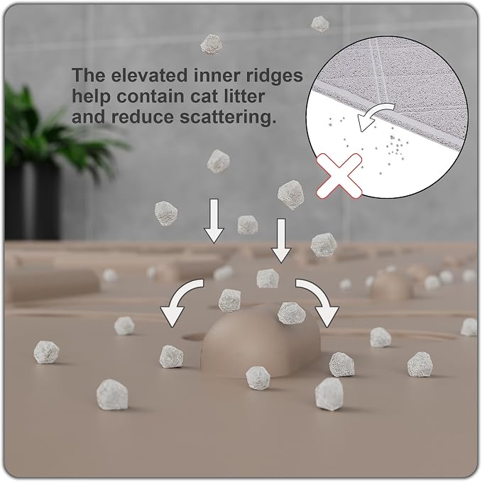 Large Cat Litter Mat, 31.5x23.6 Silicone Trapping Mat Beige | for Kitty Litter Box, Easy Clean, BPA Free Rubber, Center Litter Collection, Easy Pour-Back, Waterproof, Odor-Resistant - Image 3