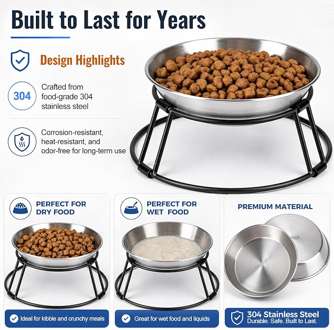 Adjustable Tilted Elevated Cat Bowls, Raised 304 Stainless Steel Cat Food and Water Bowls with Metal Stand, Non-Slip Pet Feeder for Small Cats and Dogs, Set of 2 - Image 5