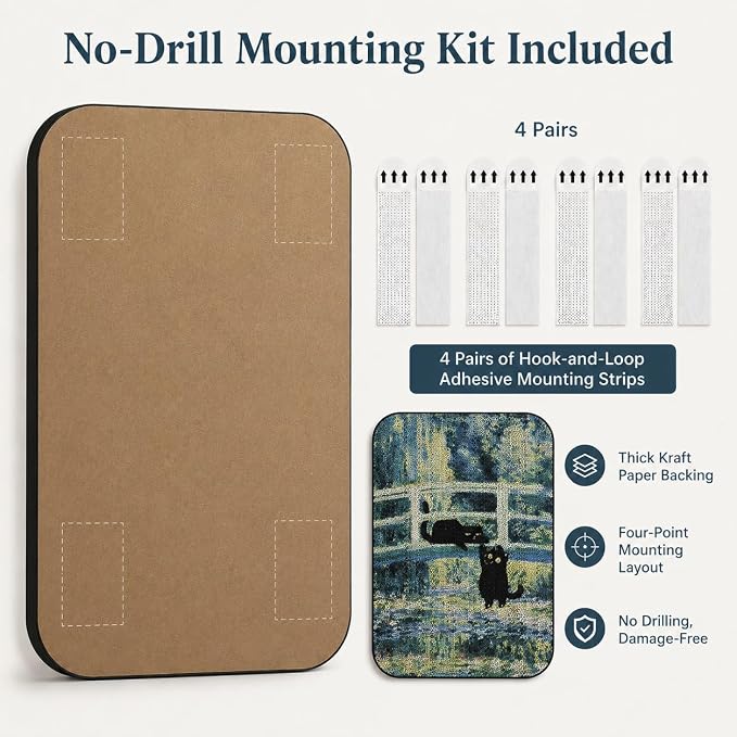 Cat Wall Scratcher, Art Cat Scratching Board for Indoor Cats | Wall Mounted Cat Scratch Pad, Water-Based Ink, Hook&Loop Strips, Floor or Wall Use, 16.7x11x1 Inch, Lily Pond Bridge - Image 4