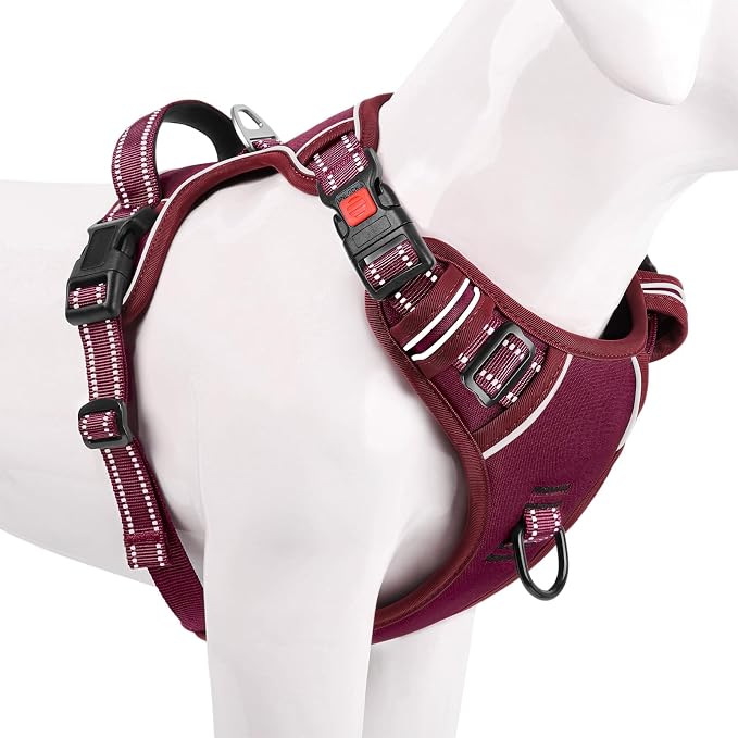 Timos Dog Harness Small Sized, Neck Quick Release with Buckles, Burgundy, S | Easy On & Off, No Pull No Choke, Adjustable Reflective Soft Padded, Front & Back 2 Clips and Handle for Walking Training - Image 8