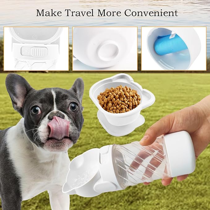 Pet Water Bottle for Dogs,Portable Dog Water Bowl Dispenser,Leak Proof Puppy Travel Bottle with Food Container for Outdoor Walking Hiking (19 OZ,White) - Image 5