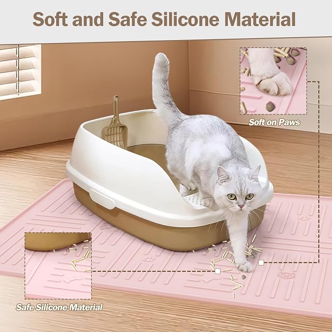Silicone Cat Litter Mat, 34" X 25" Litter Box Mat, Pink | SiliconeLitter Trapping Mat, Soft and Waterproof,Cat Litter Box Mats for Floor - Image 3