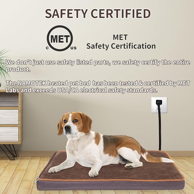 NAMOTEK Outdoor Heated Pet Bed for Cats Dog in Winter with Orthopedic Foam Base Auto Constant Temperature Electric Heating Pad & Waterproof Liner for Dog House Cabin Cot Doorway(31" Lx19 Wx1.7 Th) - Image 4