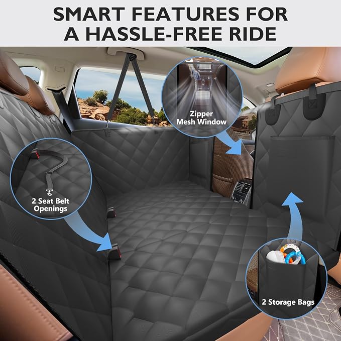 Hard Bottom Dog Car Seat Cover for Back Seat, with Egg Crate Foam | Backseat Extender, Dog Hammock for Cars, SUVs, Sedan, Holds 420lbs, Sturdy Oxford, Large Space, Soft Pet Car Bed, Waterproof - Image 8