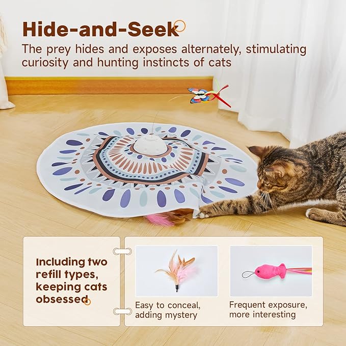 Potaroma Cat Toys Chargeable, 3in1 Hide and Seek for Kittens, Interactive Automatic Play, Fluttering Butterfly, Moving Wand Feather, Indoor Kitty Exercise 22.8 Inch Cover for All Breeds | Automatic Play, Fluttering Butterfly, Moving Wand Feather, Indoo... - Image 3