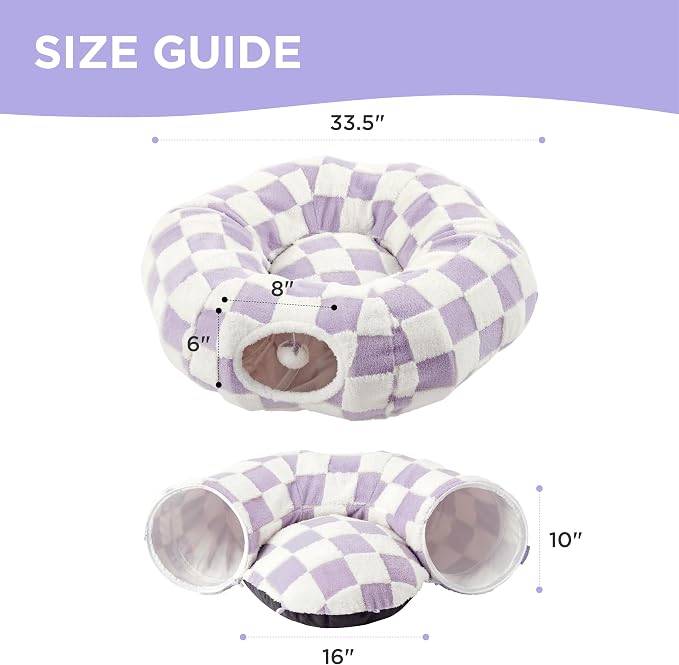 Lesure Donut Cute Jacquard Cat Tunnel Bed Kitten Toys for Puppy Bunny | 33.5x33.5x10in,Round Cat Bed Tube for Indoor Cats Rabbit Dog,Pet Peekaboo Cave Toy,Spiral Hideaway,Washable Cushion,Lavender - Image 5