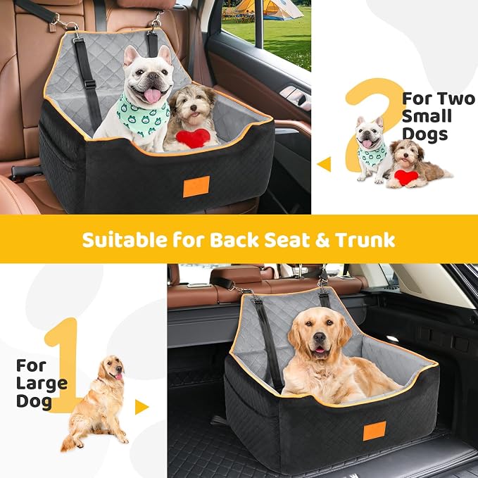 XIEEAOZEE Dog Car Seat for Large/Medium Dog, Booster Seat for Dogs Under 55Lbs or 2 Small, Detachable and Washable Travel Pet Seat with Thick Cushion and Storage Pockets (Black/Gray) - Image 5