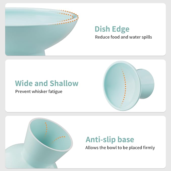 LoeJan Ceramic Cat Bowls, Elevated Cat Food and Water Bowls Set, Extra Wide and Raised Ceramic Bowls, Anti-Vomit Whisker-Free Pressure Cat Feeder for Kittens to Adult Cats - Image 3