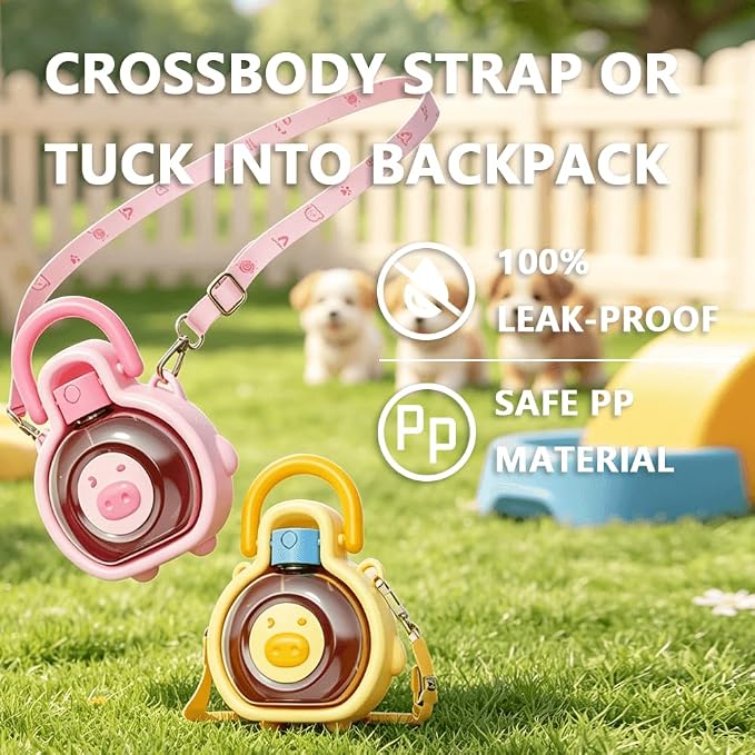 2-in-1 Crossbody Portable Dog Water Bottle with Foldable Bowl Base, 13.5oz, Adjustable Water Flow, Ideal for Small & Medium Dogs on Daily Walks and Pet Trips （Yellow） - Image 5
