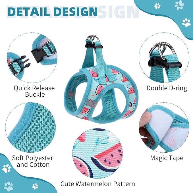 KOOLTAIL Dog Harness and Leash Set for Small Medium Dogs, Step in No Pull Soft Mesh Dog Harness Comfort Padded Pet Vest, Adjustable Reflective Easy Walking Puppy Cats Harness Training, Watermelon S - Image 2