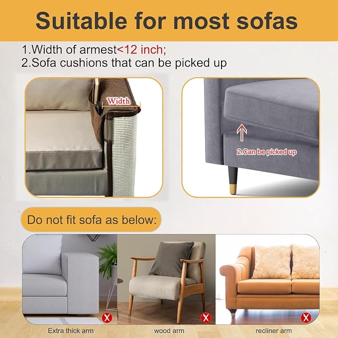 Upgraded Cat Scratch Furniture Protector,Cat Scratch Sofa Arm Sheild with 27.6’‘L*19.6’‘W Natural Sisal and Scratch Ball for Protecting Couch Sofa Chair Furniture (Brown/Left Handed) - Image 6