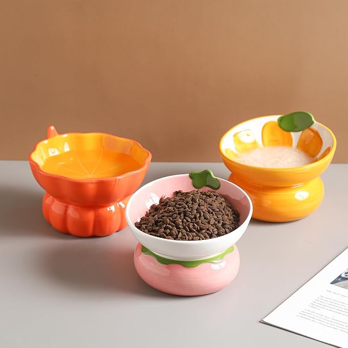 Cute Pumpkin Shaped Raised Ceramic Cat Water Bowl, 9 oz | Whisker Friendly, Anti Vomiting, Elevated Design, Indoor Cats - Image 5