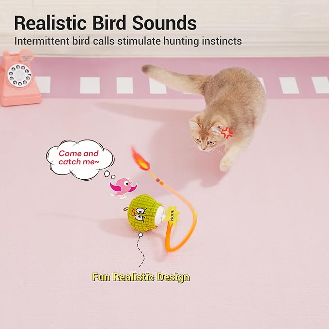 Potaroma Interactive Cat Toy with Motion Sensor, Chirping Sound & Catnip | Mesh Tail, Rechargeable Smart Rolling Ball for Bored Indoor Kittens & Adult Cats 3 Inches - Image 8