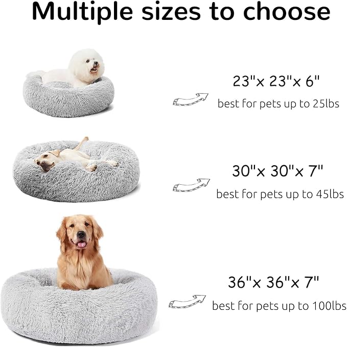 HACHIKITTY Calming Donut Cuddler Dog Bed, Round Fluffy Pet Bed for Large Dogs,Washable, Large, Gray, 30'' - Image 3