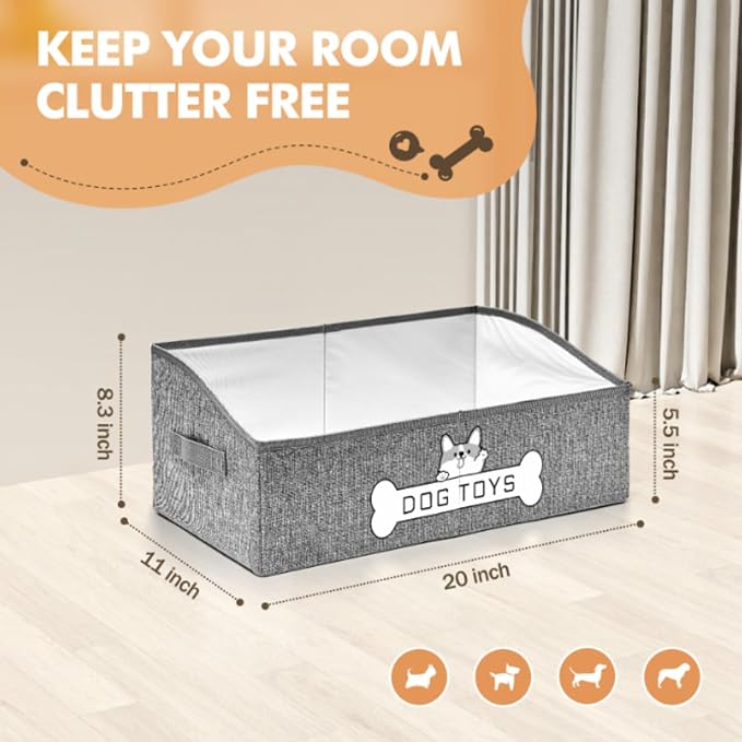 Dog Toy Basket, Specially Designed for Dog Toy Storage, Collapsible Dog Toy Box with Handle，Perfect for Storing Pet Toys and Accessories - Grey - Image 7