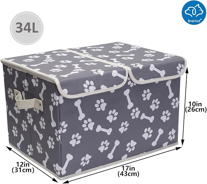 Large Dog Toys Storage Box Canvas Storage Basket Bin Organizer with Lid - Collapsible Linen Bin Ideal for Organizing Dog Cat Toys and pet Stuff-PP Boad-17" x 12" x 10" - Bone Claw - Image 7