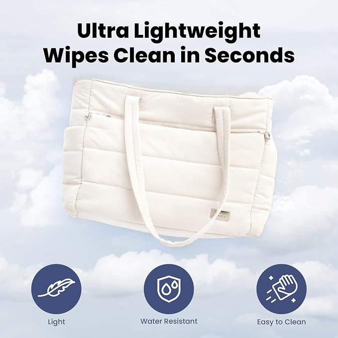 Rubyloo Puffer Dog Travel Bag for Dog Moms, Diaper Bag with Travel Bowls | 2 BPA-Free Collapsible Bowls, 2 Pet Food Containers, 9 Pockets, Everyday Puffer Bag Works With or Without Your Dog, Beige - Image 8