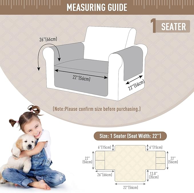 TAOCOCO Waterproof Chair Covers for Dogs, Non Slip Pet Couch Cover, Chair | Washable Chair Seat Covers for recliners with Arms, Dog Sofa Cover Protector, Pockets & Backless Design, Light Gray - Image 6