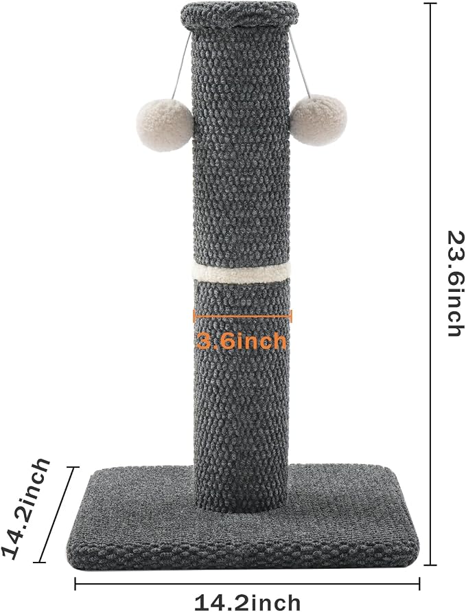 Made4Pets Cat Scratching Post, Carpet Cat Scratcher for Indoor Cats, 23.6" | Compact Base, Hanging Balls for Play, Easy Assembly with Tools, Vertical Scratching for Kittens and Smaller Cats, Dark Grey - Image 6