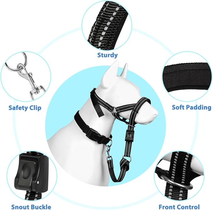 BARKLESS Soft Dog Head Collar, Patented Padded No Pull Head Halter, Training Nose Leash with Safety Link for Medium Large Dogs, Adjustable Muzzle Leash, Easy Control for Walking(Black, XL) - Image 2