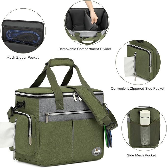 Dog Travel Bag for Pet Kit for Supplies with 2 Food Storage Containers 2 Collapsible Bowls 1 Feeding Mat 1 Dog Treat Pouch 7-Piece Set Perfect Road Trips Camping Weekend (Olive Green) - Image 4