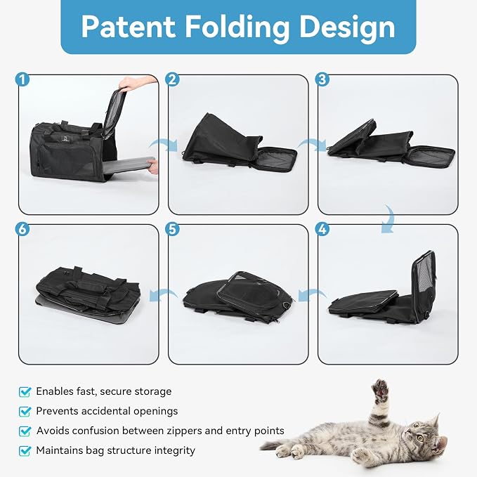 A 4 Pet Airline Approved Pet Carrier, TSA Bag, Up to 15 lbs, Washable | Soft-sided, foldable, ventilated, fleece pad, safety straps, for cats & dogs - Image 4