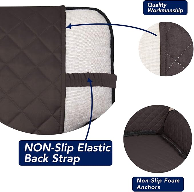 PureFit Reversible Quilted Sofa Cover Dog Couch Covers for Sofa, 66 in | Chocolate/Chocolate, Water Resistant, Washable, Non Slip and Elastic Straps, For Kids, Dogs, Pets - Image 3
