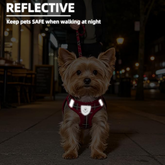 PUPTECK Dog Harness, Collar and Leash Set No Pull for Small Medium Sized | Plaid Puppy Step-in Escape Proof Reflective No Choke Pet Cat Adjustable Walking Vest - Image 7