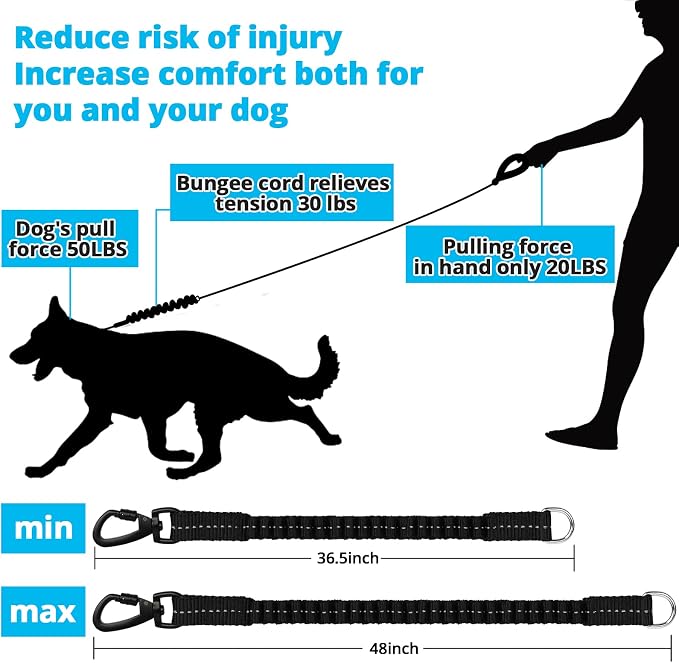 Rope Dog Leash 6 FT: Heavy Duty Leashes with Swivel Lockable Hook Reflective Threads Bungee and Padded Handle - Dog Lead for Large Small Medium Dogs Outside Walking Hiking Blue Black - Image 4