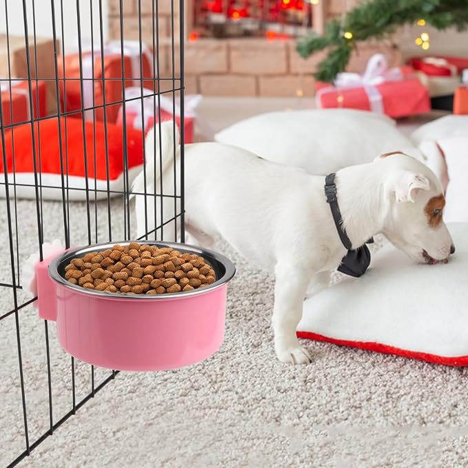 Hypeety Dog Crate Water Bowl No Spill Hanging Attachable Bowls for Kennel | Durable stainless steel, pet food dishes, with non-slip base, easy to clean, for small dogs/cats/rabbits/parrots, 2pcs, pink - Image 6