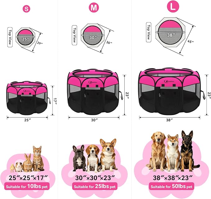 Siedihit Dog Playpen, Medium Puppy Pet Playpen, Dog Crate Tent Cage Indoor | Outdoor, Portable Pop Up Dogs Kennel Playpen with Carrying Case for Dogs/Cats/Rabbits, Hot Pink - Image 2