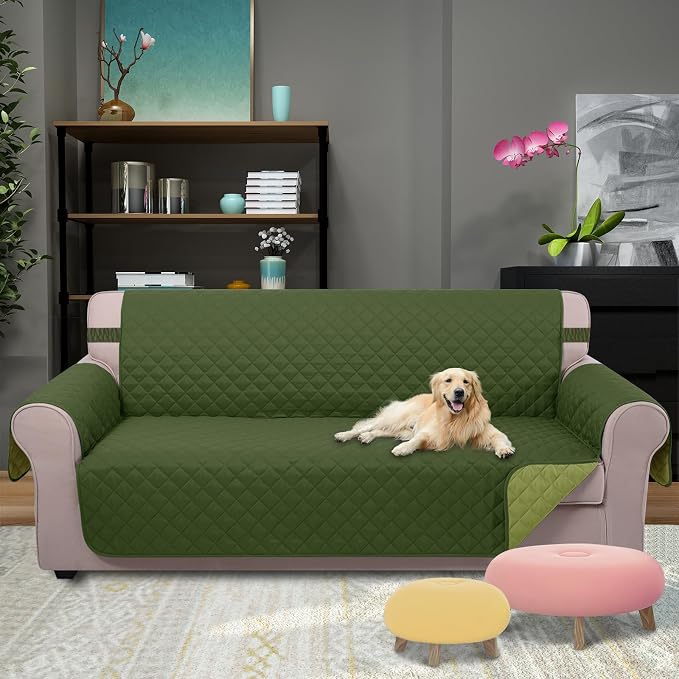 U-NICE HOME Reversible Sofa Cover Couch Cover for Dogs, Huntergreen/Sage | 68''Sofa Mat Washable, Pet Friendly, Elastic Straps, Water Repellent, Furniture Protector for 3 Cushion Couch - Image 2