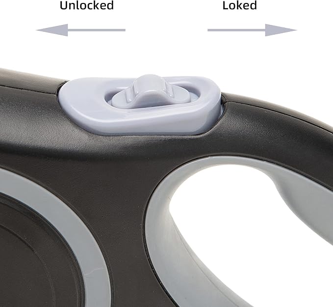 PINA Retractable Dog Leash, 26ft Dog Leash for Small Medium Large Dogs Up to 110lbs, 360° Tangle-Free Strong Reflective Nylon Tape, with Anti-Slip Handle, One-Handed Brake, Lock - Black Gray - Image 5