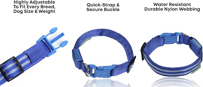 LED Dog Collar USB Rechargeable - Bright & High Visibility Lighted Glow Collar for Pet Night Walking - Weatherproof, in 6 Colors & 6 Sizes (Blue X-Large) - Image 4