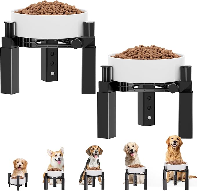 XIAZ Dog Bowl Stand Elevated Food Water Bowl Holder for Large Medium Small Sized Dog, Heights&Width Adjustable, Non-Slip, Durable, Elevated Feeding Bowl Stand for All Dogs Bowls 2PCS by XiaZPet