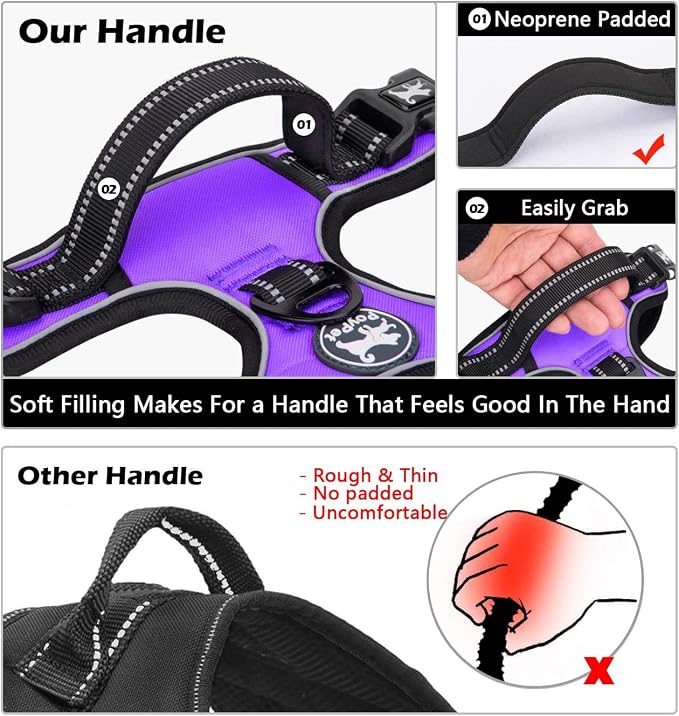 PoyPet Dog Harness and Leash Set, No Pull Vest with Front Clip and Handle | Escape Proof, Reflective, 3 Buckles, 2 D-rings, Adjustable, Soft Padded, 5 Feet Leash, for Walking Training, Purple, S - Image 3