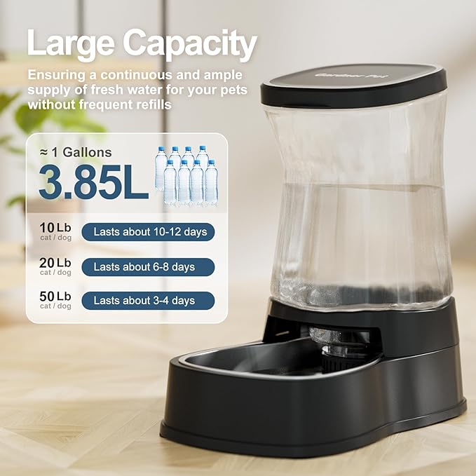 Automatic Gravity Water Dispenser for Dogs, 1Gallon Stainless Steel Dog and Cat Water Bowl Dispenser, Dog Water Fountain Dispenser for Small&Medium Dogs, Cats, Puppies(Black) - Image 3
