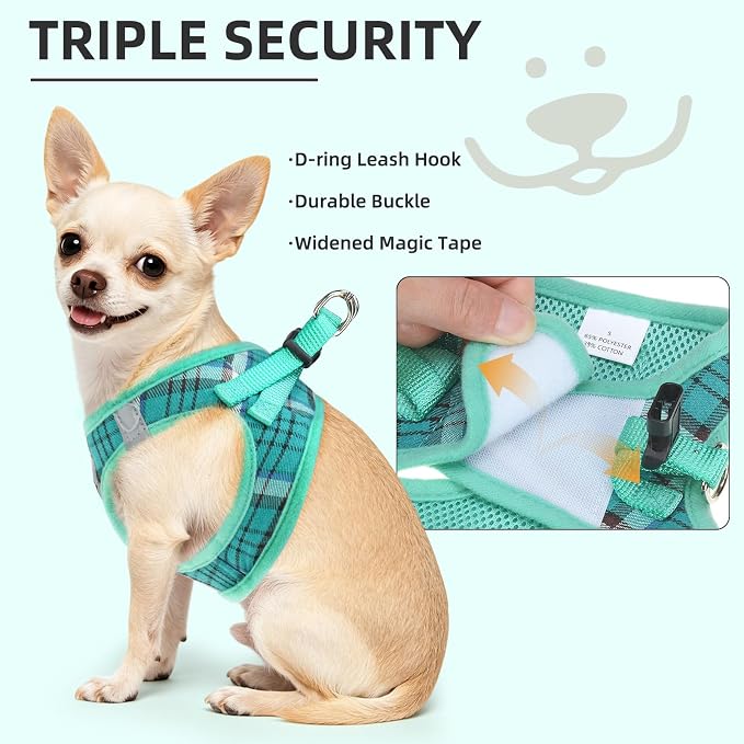 PUPTECK Dog Harness, Collar and Leash Set No Pull for Small Medium Sized | Plaid Puppy Step-in Escape Proof Reflective No Choke Pet Cat Adjustable Walking Vest - Image 5