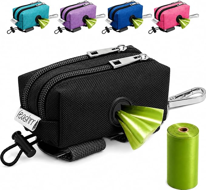 Dog Poop Bag Holder for Leashes and Treat Holder with 2 Waterproof Pouches | Poop Bag Dispenser for Pet Waste Bags and Walking Accessories + 1 Free Roll by Leashrr20
