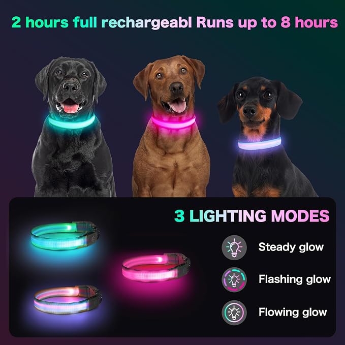 Light Up Dog Collar, Rechargeable LED Dog Collar, Color Changing Dog Collar for Night Walking, Adjustable Lighted Dog Collar for Small Medium Large Dogs, Multicolor Stripe, USB Rechargeable (M) - Image 4