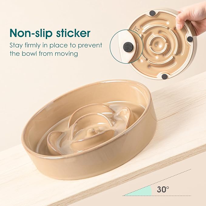 vancasso Ceramic Slow Feeder Dog Bowls, 0.6 Cup Puzzle Dish for Small Breed | Maze Dog Food Bowl for Fast Eaters, Slow Feeding Design for Small Dogs and Cats, Promotes Healthy Eating Habits, Khaki - Image 6