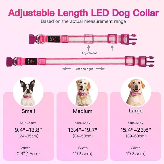 LED Light Up Dog Collar for Night Safety Walks, Pink, L | USB rechargeable, waterproof & pet-safe, 3 lighting modes, long-lasting glow, adjustable S/M/L, soft comfy daily walk fit - Image 3