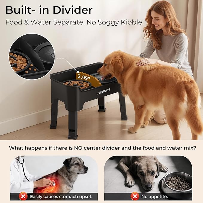 URPOWER Mess Proof Elevated Dog Bowls 4 Height Adjustable Raised Stand | No Spill Water Bowl, Slow Feeder Dog Bowls, Non-Slip Food and Water Bowl Set for Small, Medium & Large Dogs - Image 5